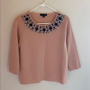 Ann Taylor Pink Embellished Neckline Sweater